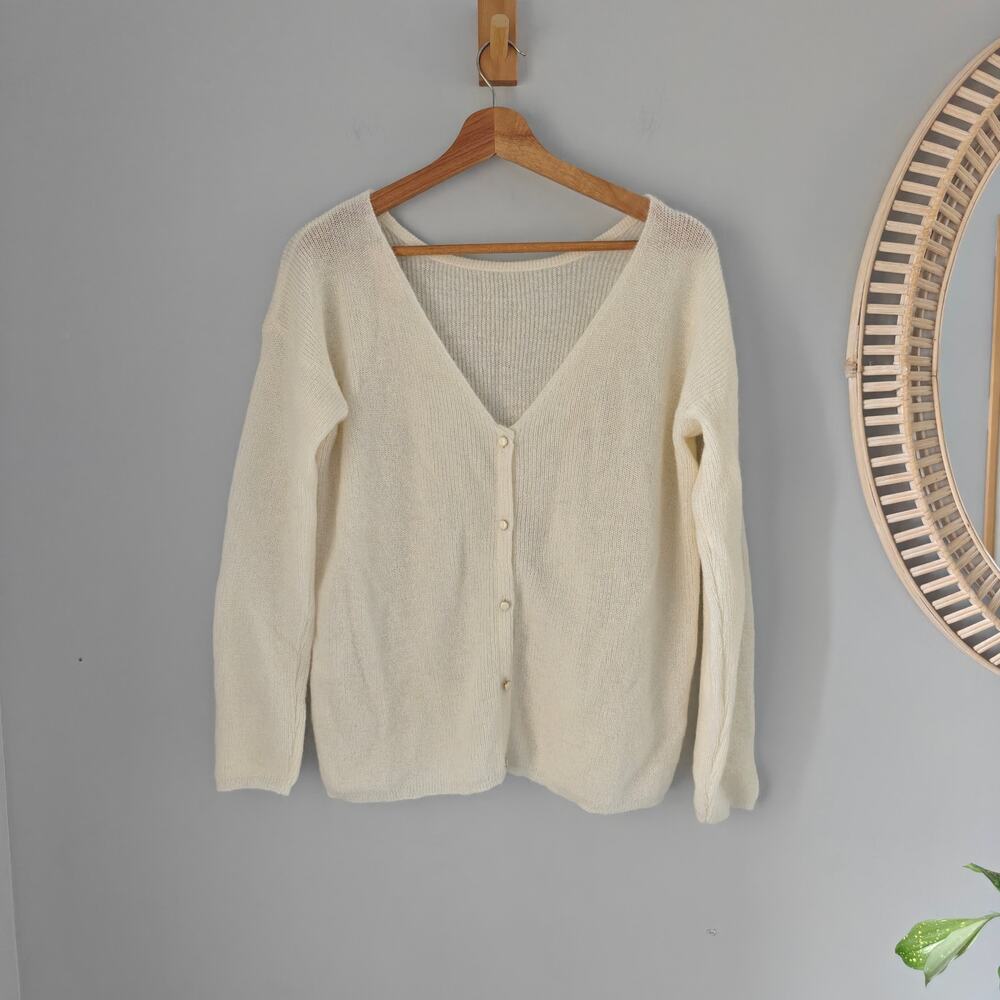 SEZANE Barry V-Neck Cardigan Ecru Mohair Alpaca, Size S, EUC